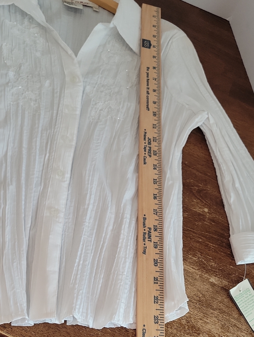 New w/Tags COMO Vintage White Button-Down Crinkle Shirt with Floral Embroidery - Picture 8 of 8